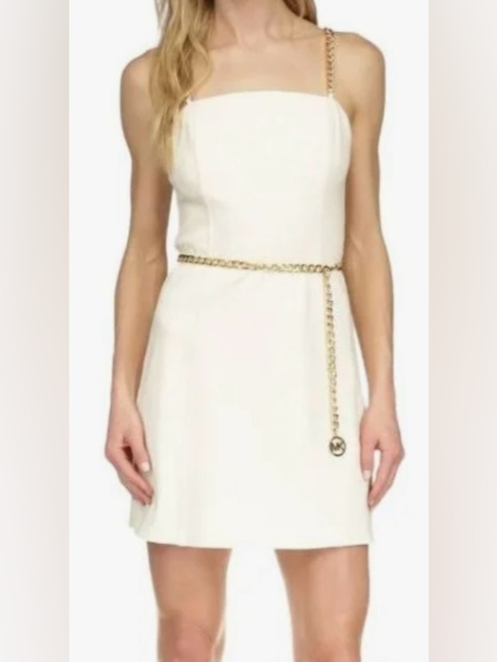 Michael Kors White Mini Dress with Gold Chain Straps